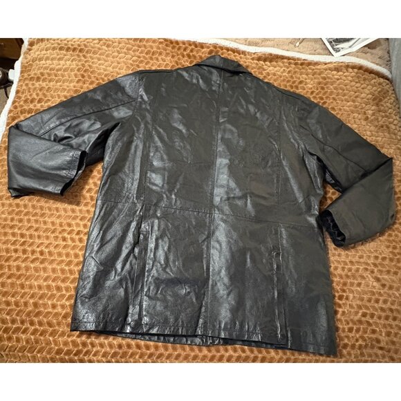 Frequency Mens Genuine Leather Jacket With Quilted Purple Lining XL Black - Picture 5 of 10